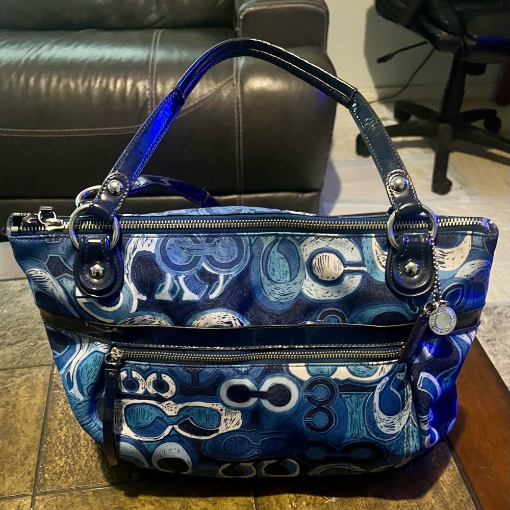 Coach Blue and White Patterned Shoulder Bag